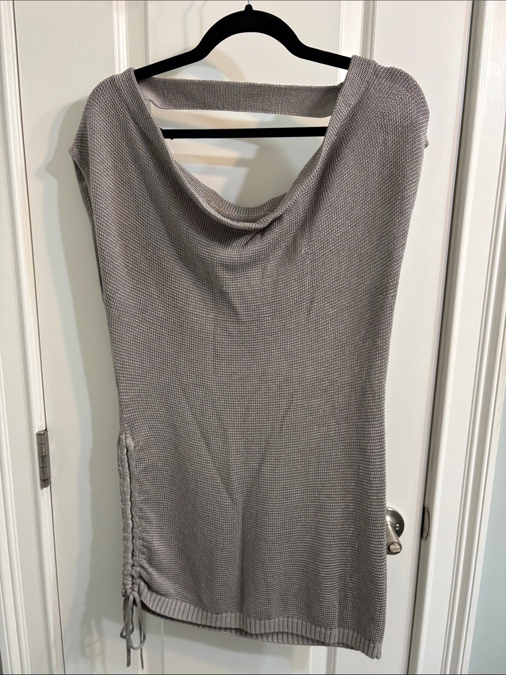 Guess Gray Knit Cowl Neck Tunic with Side Ruched Tie